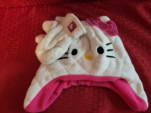 HELLO KITTY-SIZE TODDLER HAT AND MITTENS FOR GIRLS SIZE 2T -5T