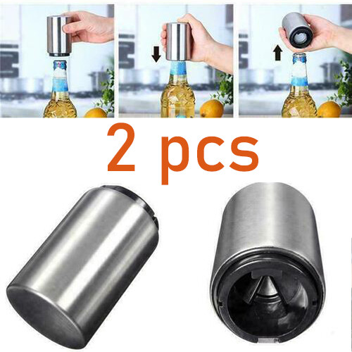 2X Apribottiglie Automatico Birra Soda Acciaio Inox Tappo Push Down per Bar Festa - Foto 1 di 7