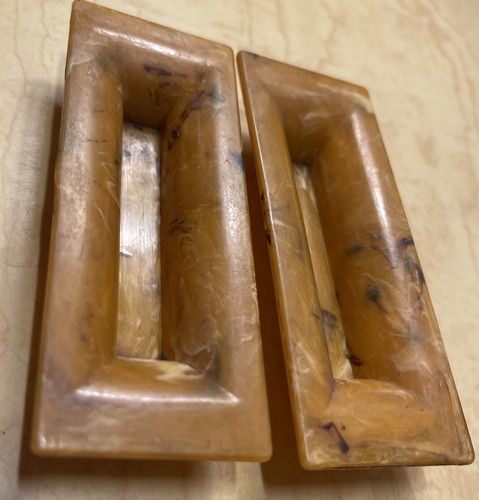 Vintage Celluloid Amber Marbled Drawer Handles Brown White Streaked Rectangular - Picture 6 of 12
