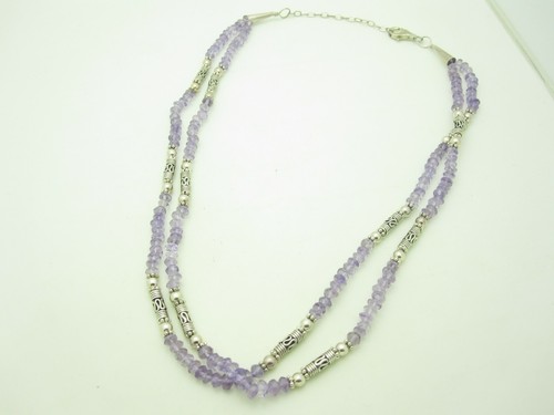 Sterlingsilber lila Amethyst Perlen Doppelstrang Bali Stil Halskette 18"