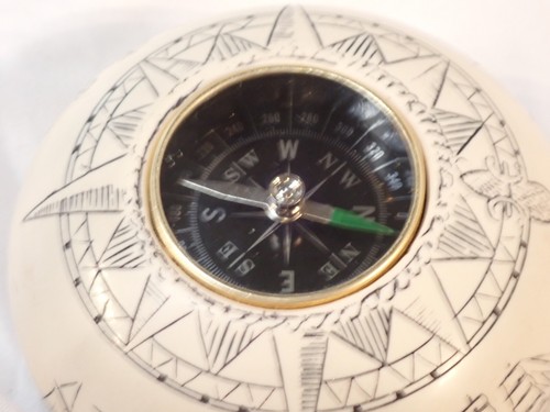 Scrimshaw Style Nautical Compass Inscribed Galleon Design Great Britain 3" - Picture 5 of 6
