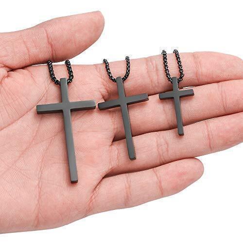 Cross Necklace for Men, Silver Black Gold Stainless Steel Cross Pendant - Picture 5 of 7