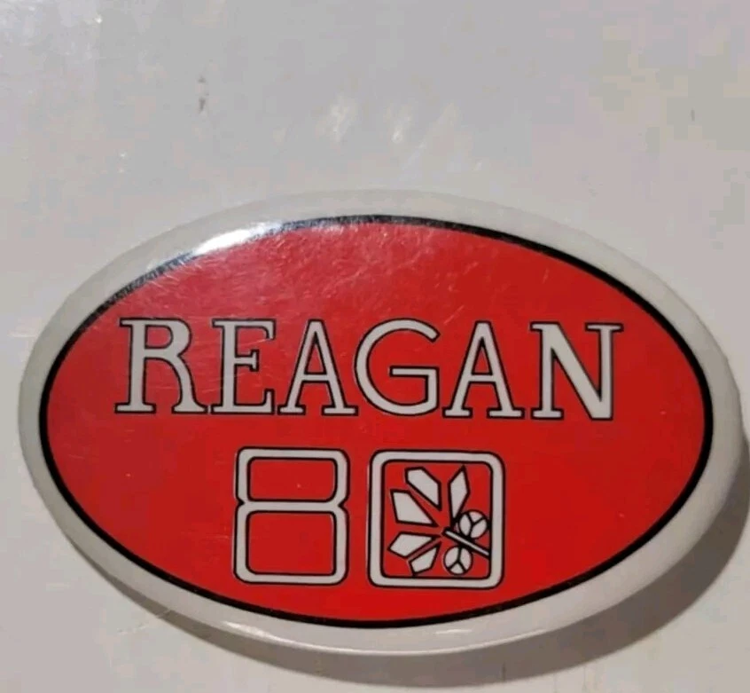 Prendedor de campaña presidencial vintage Reagan 80 Ohio State Buckeye en forma ovalada 1980 Foto 4 de 4