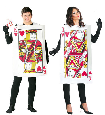 Mens Ladies Playing Card Costume King Fancy Dress Queen Of Hearts