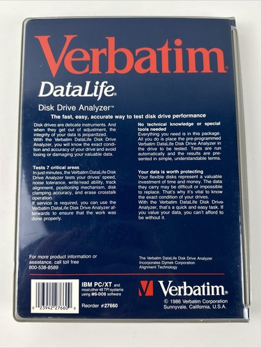 Analizador de unidad de disco Verbatim de colección para IBM PC/XT y la mayoría de los otros sistemas de 48 TPI 1986 - Imagen 2 de 12