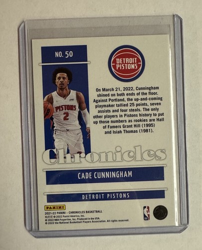 Cade Cunningham 2021-22 Panini Chronicles Base RC Detroit Pistons - Picture 2 of 2