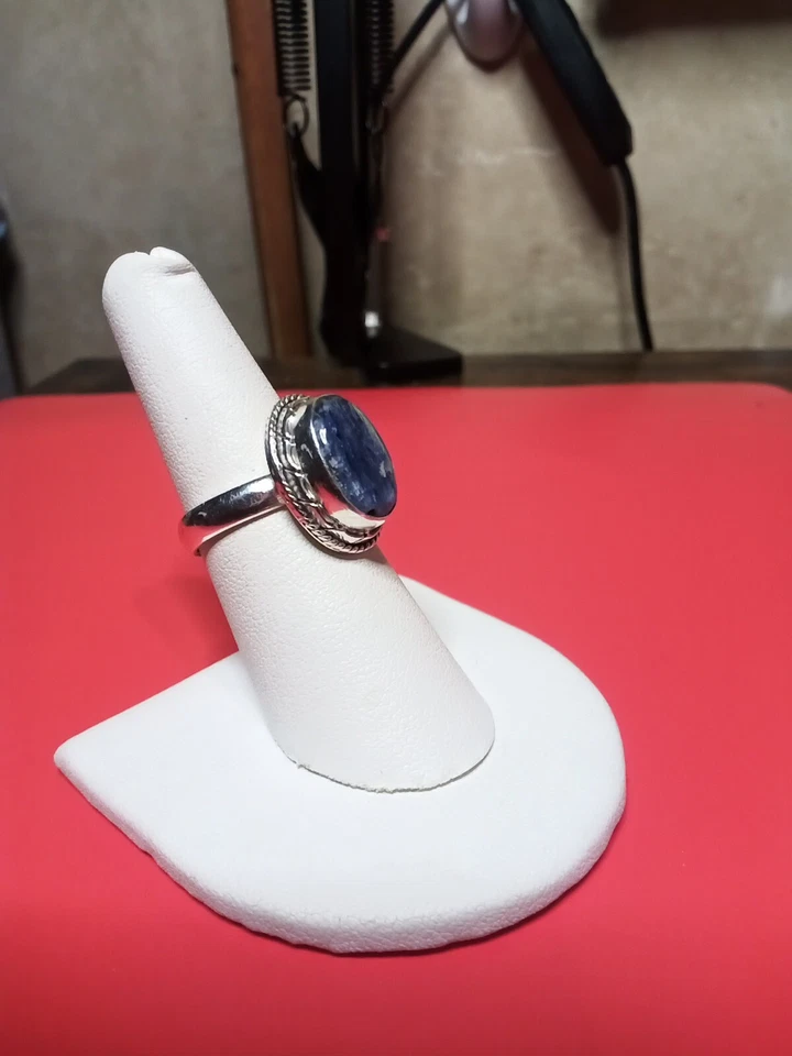 Auténtico juego de anillos de cianita de 3,5 quilates en plata de ley 925, tamaño 7 artesanal Foto 2 de 4