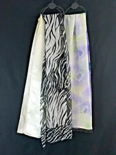 Lot of 3 long scarves, white, sheer zebra & tropical with beaded fringe (#7281E)