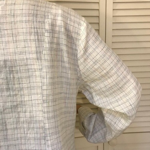 FLAX Linen Peter Pan Collar Off White Color Shirt Unlined Jacket Shacket Medium - Picture 11 of 12
