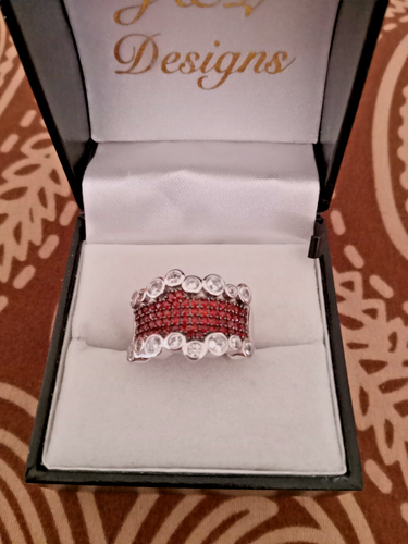 Mozambique Garnet and White Zircon Bubble Ring in Platinum Bond Sz 6 - Picture 3 of 13