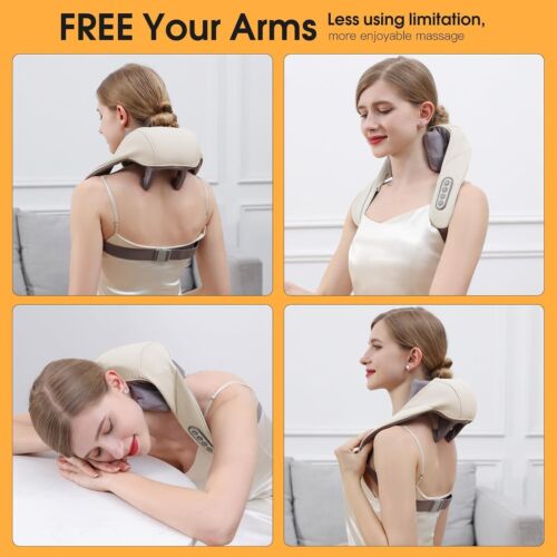 Masajeador de cuello y espalda Shiatsu con calor, masajeador de cuello inalámbrico tejido profundo - Imagen 5 de 7