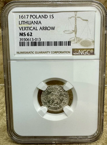 Poland Lithuania 1617 Shilling NGC MS62 Vertical Arrow Kop.# 3439 R Vilnius