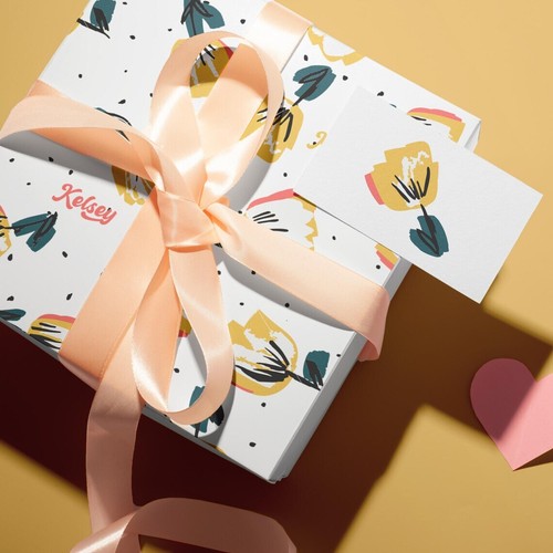 Custom Name Personalized Gift Wrapping Paper Roll Yellow Tulip Floral Gift Wrap - Picture 3 of 11