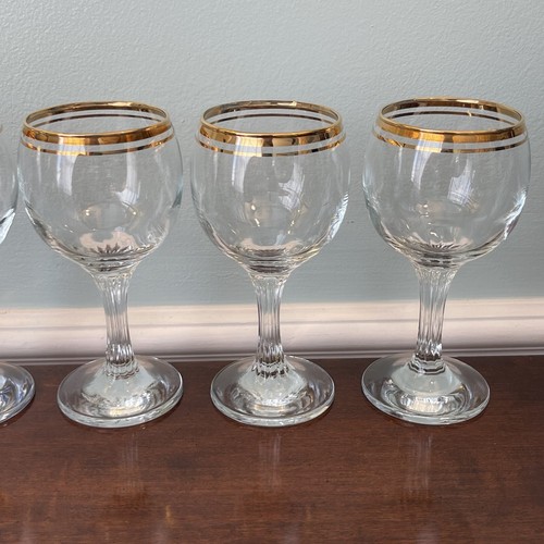 Valencia Hand Decorated 24k Gold Double Rim 5 3/4" Wine/Cordial Glasses Set of 5 - Picture 3 of 11