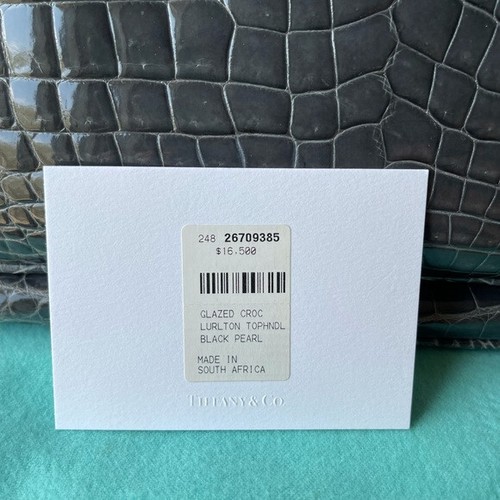 Tiffany & Co genuine glazed crocodile Laurelton top handle bag black pearl 16.5K - Picture 19 of 19