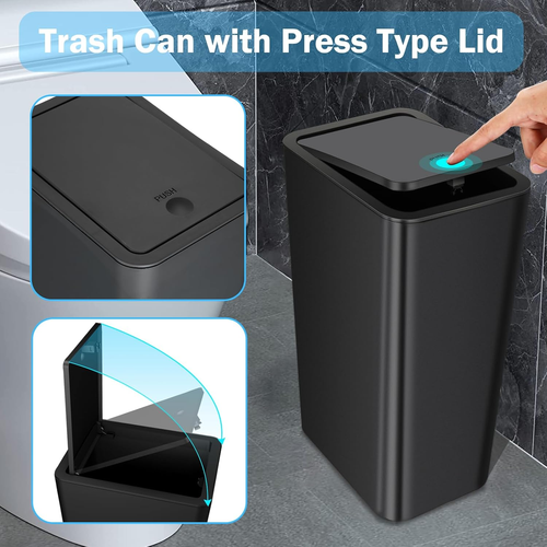 3 Pack Bathroom Small Trash Can with Lid,10L / 2.6 Gallon Slim Garbage Bin Waste - Picture 3 of 12