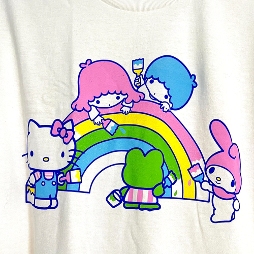 NWOT 2021 Sanrio Hello Kitty & Friends T Shirt White Cotton Kawaii Rainbow XL - Picture 3 of 3