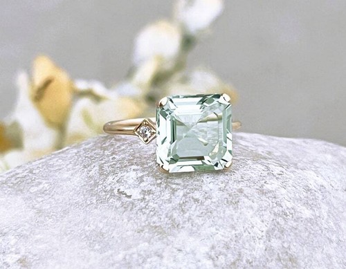 5.86 Ct Amethyst & Natural Diamond Prong Ring 10k Solid Yellow Gold - Picture 3 of 5