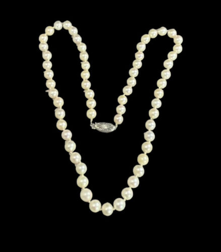 14k M 5.5mm Pearl Beaded Necklace 14k White Gold Clasp Designer