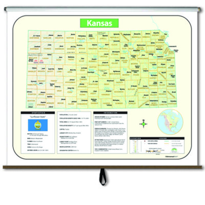 Kansas Large Scale Shaded Relief Wall Map on Roller