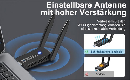 WLAN Stick 1300Mbps USB WiFi AC Dongle Wireless Adapter Dual Band 2.4GHz 5GHz PC - Bild 9 von 12