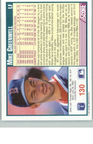 1991 Score Baseball (1-200) -YOU PICK THE CARD - Picture 261 of 401