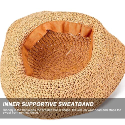 Summer Ladies Womens Sun Beach Straw Hat Floppy Foldable Wide Brim Gardening - Picture 8 of 18