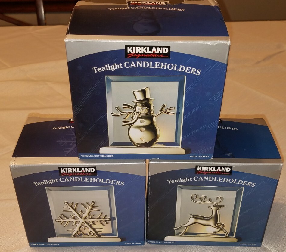 Kirkland Signature Frosted Glass Snowflake Snowman R.Deer Tealight