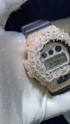 G-SHOCK DW6900 MOISSANITE WATCH CUSTOM TWISTED THORN BEZEL HIP HOP
