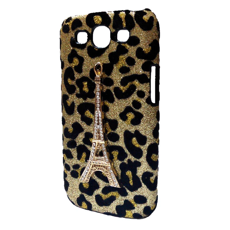 For Phones 3D Bling Luxury Leopard Rhinestone Gold Tower Back Hard Case Cover - Image 3 of 4