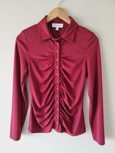 WITCHERY Ruby Snap Button Collared Stretchy Long Sleeve Blouse SIZE SMALL 10 top - Picture 2 of 6
