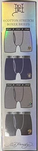 Ed Hardy 4-Men's Cotton Stretch Boxer Briefs Large (36-38)  Black/Gray/Blue - Picture 3 of 4