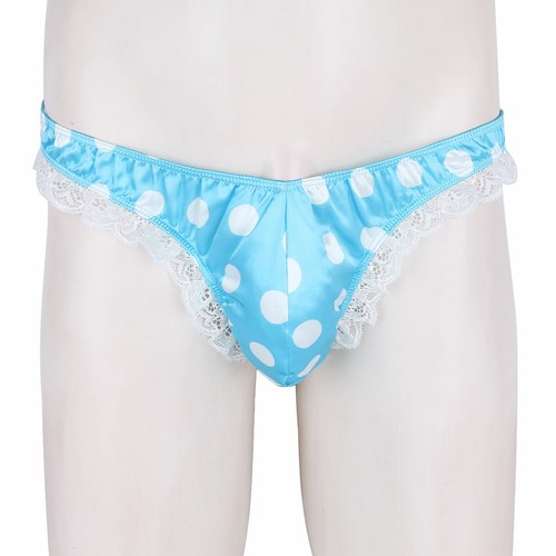 Men Sissy Panties Satin G-string Briefs Lace Ruffle Thong Mesh Bikini Underpants - Picture 14 of 69