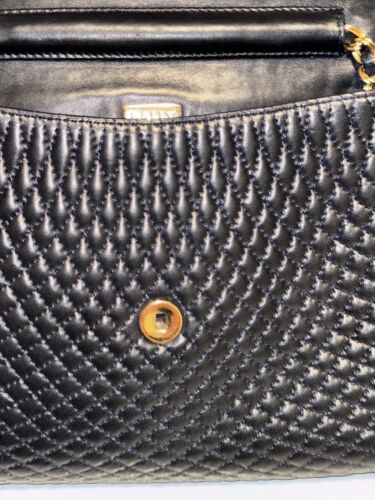 Authentic BALLY Navy Quilted Leather Handbag Crossbody Chain Purse Gold HW - Picture 11 of 20