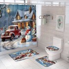 Christmas Patio Bathroom Set Shower Curtain Anti-slip Rug Floor Mat Toilet Cover