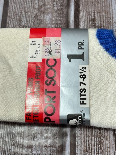 Vintage SPORT SOCKS Pom Pom Ankle Socks Women's White Blue Retro 80s 90s NWT - Picture 4 of 5