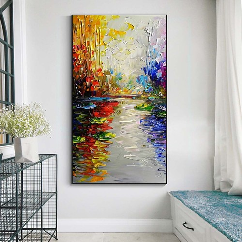 Purple Yellow Landscape Oil Painting On Canvas Textured Tree Abstract Handmade - Picture 2 of 7
