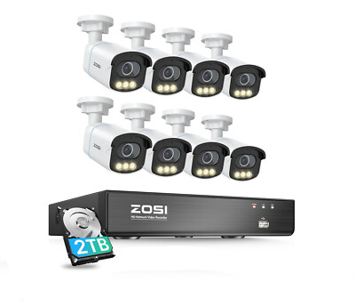 ZOSI 4K 8CH PoE NVR Security 3K Two-Way Audio Aurora Lux True Camera System 2TB