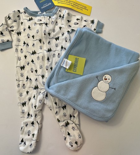 NWT Infant Boy 0-3 Gymboree SNOWMAN SLEEP Blue 2005 FLEECE BLANKET & ZIP SLEEPER - Picture 1 of 5