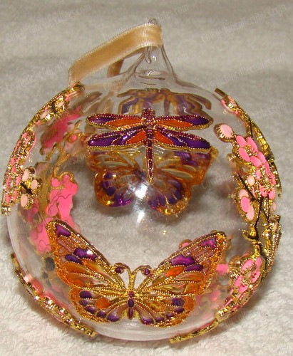 CHERRY BLOSSOM, Dragonfly, Butterfly Cloisonne (1300H) Enameled Glass Ornament - Picture 10 of 12