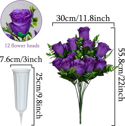 Belles fleurs de cimetière violettes résistantes à l'eau avec vases sécurisés - Lot de 2 - Photo 4 sur 9