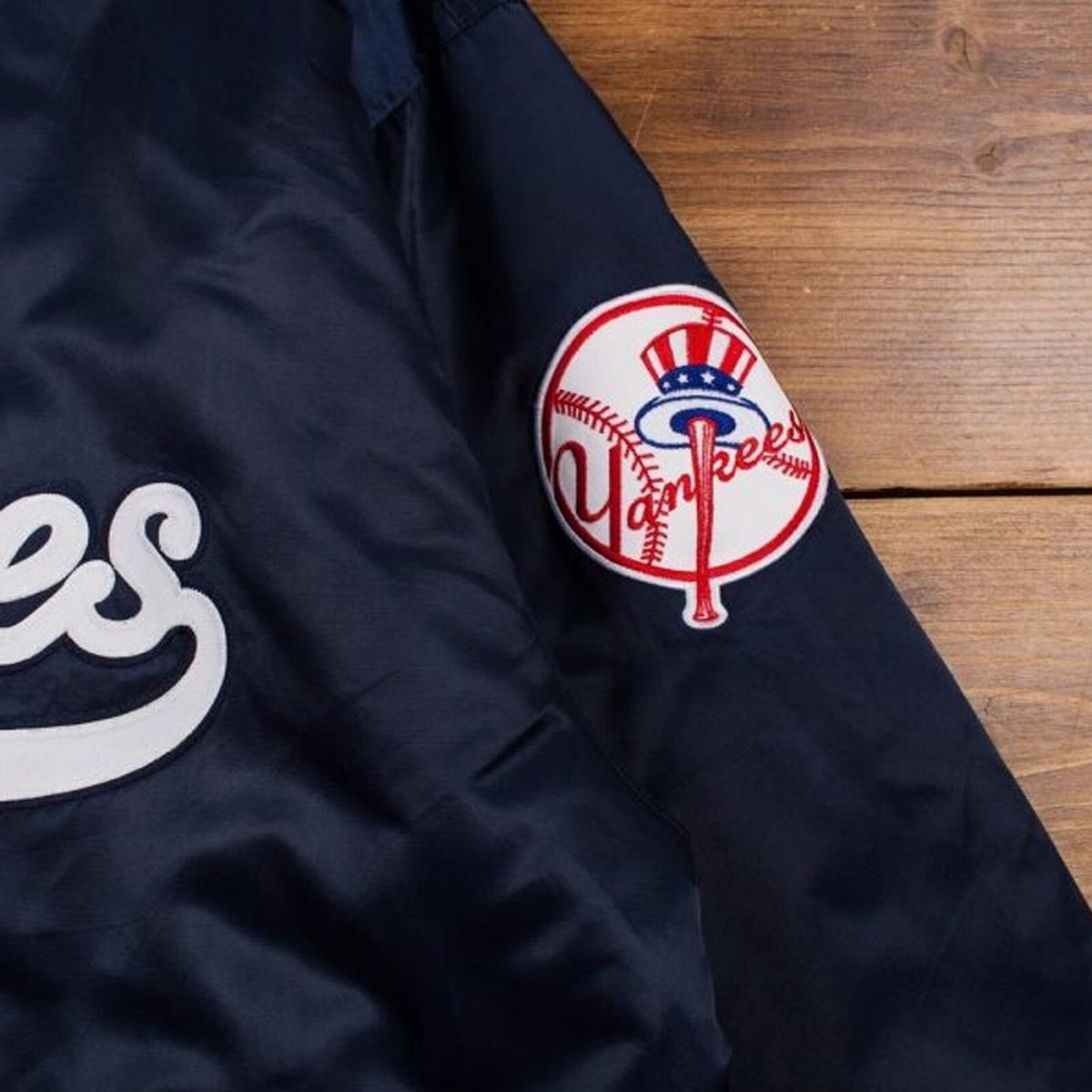 NY Yankees 90s Athletic Jacket Navy Blue Satin Bomber varsity