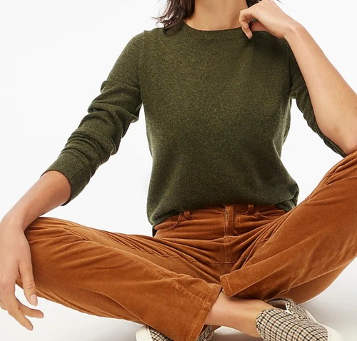 J.Crew XS Teddie Pullover Merinowolle-Baumwolle, Loden dunkelgrün leicht NEU