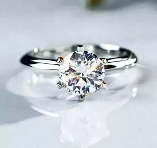 2 Ctw Round Cut VVS1 Moissanite Solitaire Engagement Ring 14K White Gold Plated - Picture 3 of 9