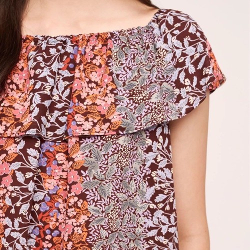 Anthropologie Maeve Vallita Floral Off Shoulder Ruffle Top Size XS Extra Small - Picture 4 of 12
