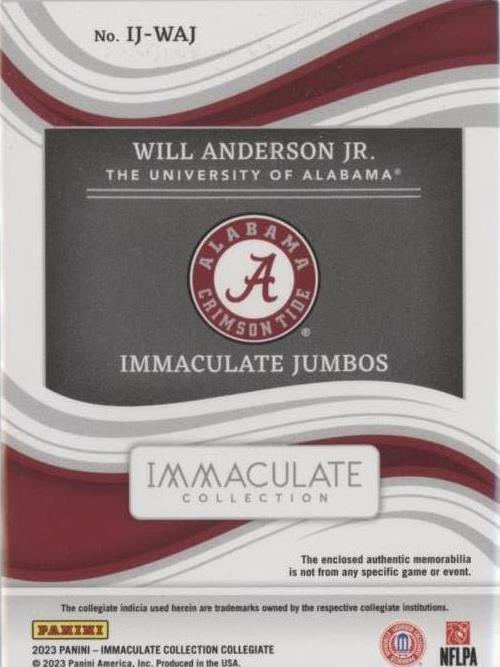 2023 Panini Immaculate Collection Collegiate Will Anderson #IJ-WAJ