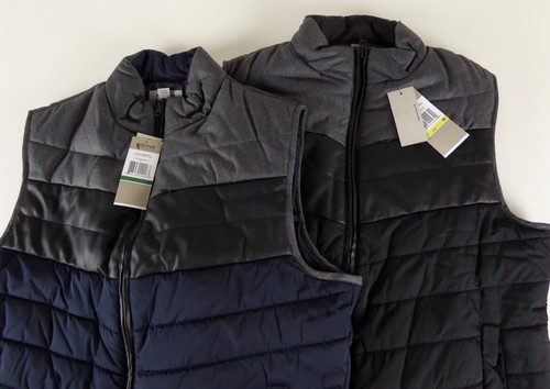 Gilet imbottito trapuntato Kenneth Cole Reaction Colorblock bordo ecopelle nuovo con etichette $129 - Foto 1 di 13