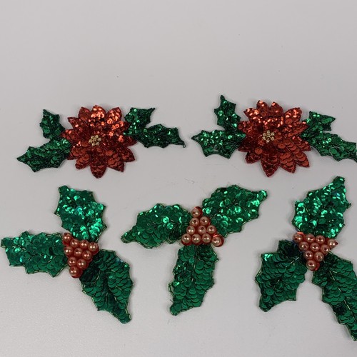 Vintage Lot Of 5 Christmas Handmade BEADED SEQUINED APPLIQUES *READ* - 第 1/11 張圖片