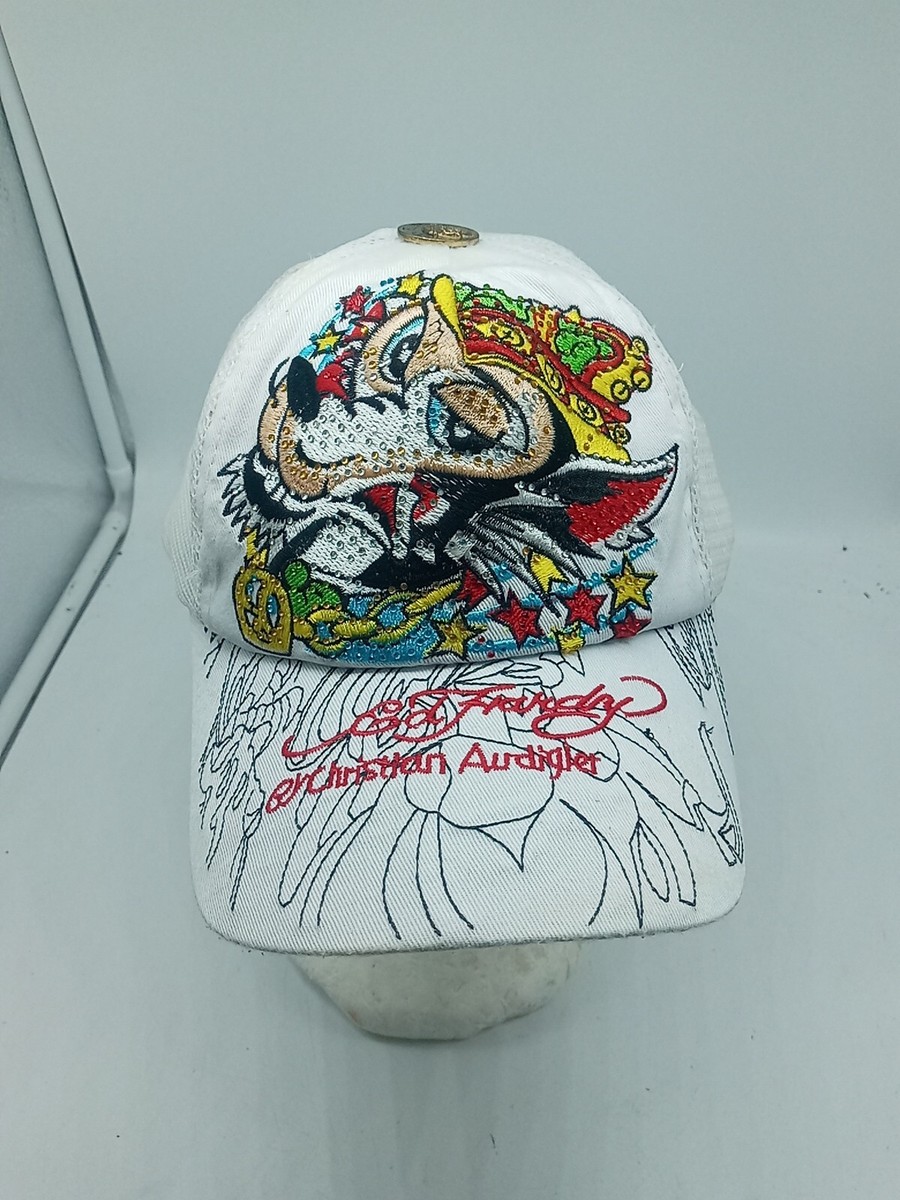 レア物 90s Ed Hardy Christian Audigier キャップ White Vintage 90s Ed Hardy Trucker Cap by Christian Audigier