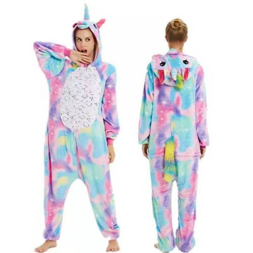 Tier Einhorn Overalls Erwachsene Kostüm Kigurumi Pyjama Schlafanzug Jumpsuit - Bild 20 von 20